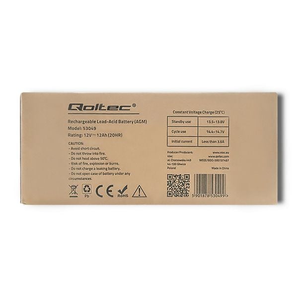 Qoltec Akumulator AGM | 12V | 12Ah | max. 180A zdjęcie 7