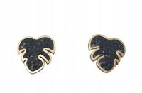 Xuping - piękne kolczyki stal chirurgiczna liście monstery cyrkonie czarne