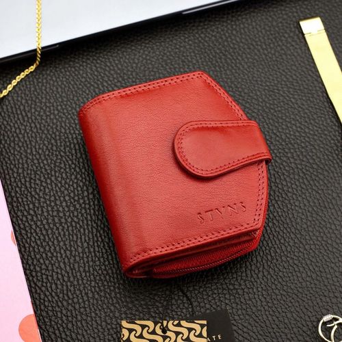 Portfel Damski Skórzany STEVENS Mały Czerwony Zapinany Portmonetka RFID na Arena.pl