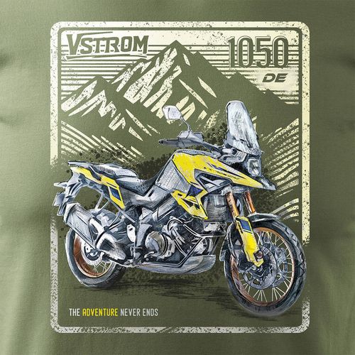 Koszulka z motocyklem na motor Suzuki V-strom Vstrom 1050 DE męska khaki REGULAR M na Arena.pl