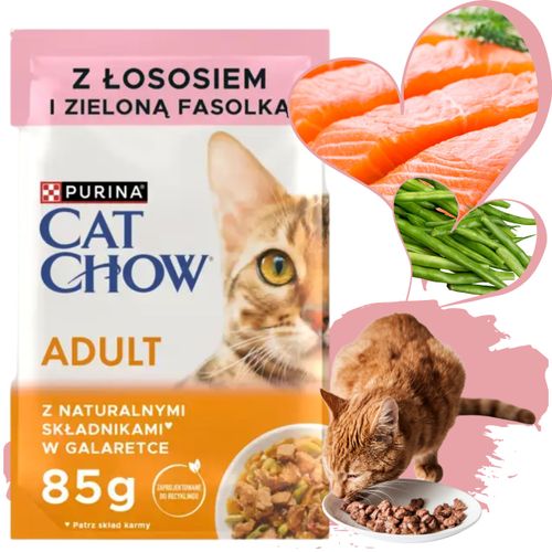 karma mokra dla kota purina cat chow adult łosoś z fasolką naturalna 85 g na Arena.pl