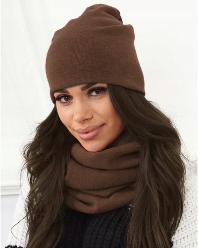 KOMPLET DAMSKI KOBIECY ZIMOWY MODNY CZAPKA KOMIN POLSKI CZEKOLADOWY 2468 na Arena.pl