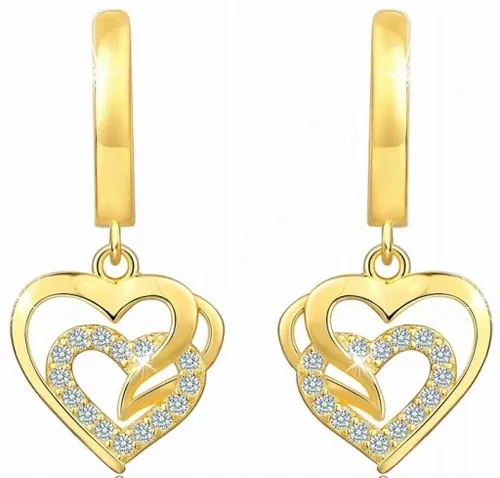 ZLOTE KOLCZYKI WISZĄCE SERCA, KOLCZYKI ANGIELSKIE SREBRO POZŁCANE na Arena.pl