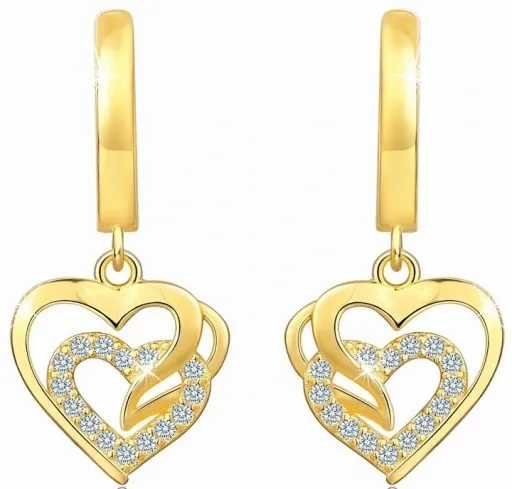 ZLOTE KOLCZYKI WISZĄCE SERCA, KOLCZYKI ANGIELSKIE SREBRO POZŁCANE zdjęcie 6