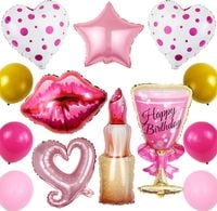 Balony Urodzinowe Zestaw Dekoracji 13 sztuk Różowy Szminka Usta Serce