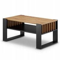 Stolik kawowy lamele | Nowoczesna Ława z półką | Czarny Dąb | 92CM |