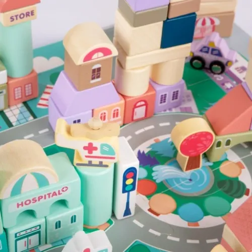 DREWNIANE KLOCKI ZESTAW DROGA MIASTO AUTA 115 ELEMENTÓW MATA PUZZLE na Arena.pl