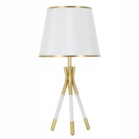 LAMPKA STOŁOWA NA TRÓJNOGU LAMPKA BIAŁA METALOWA ZŁOTE DEKORY 57cm