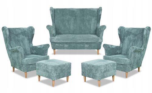 Zestaw wypoczynkowy uszak Bonito sofa fotele pufy Family Meble j. zielony na Arena.pl