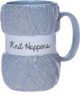 Kubek Motek Wełny Włóczki z napisem "Knit Happens" - Prezent dla Dziewiarki