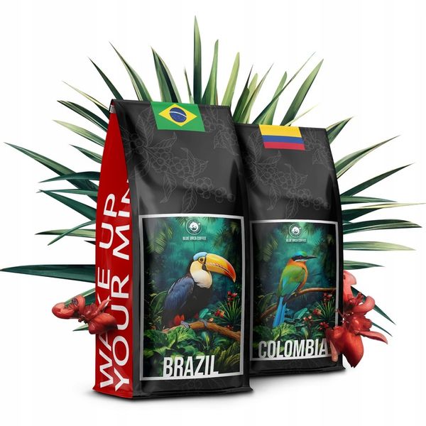 KAWA ZIARNISTA 2x1kg ŚWIEŻO PALONA BRAZIL+KOLUMBIA - 100% ARABICA-BLUE ORCA zdjęcie 5