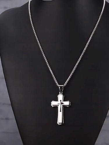 DUŻA ZAWIESZKA KRZYŻYK SREBRNY Z ŁAŃCUSZKIEM STAL na Arena.pl