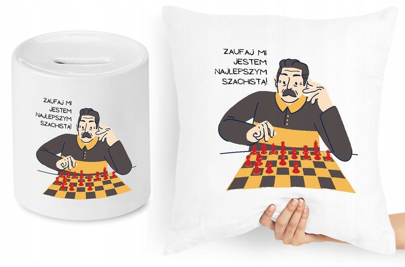 Dla Szachisty Zestaw Poduszka + Skarbonka Prezent Z Nadrukiem Ze Zdjęciem zdjęcie 1