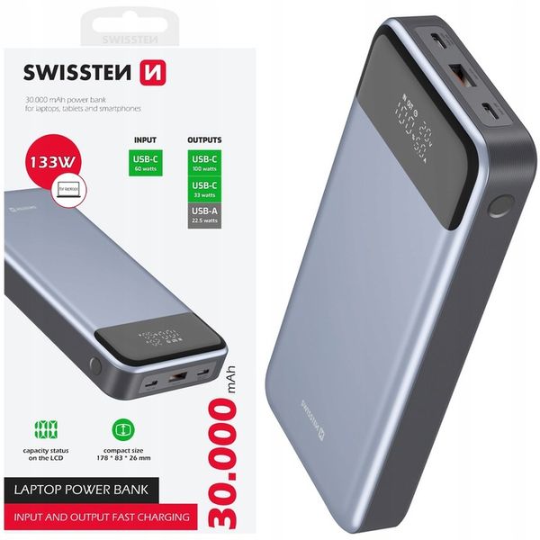 SWISSTEN POWERBANK do laptopa telefonu 30000 mAh PD QC 133W 2x USB-C USB-A zdjęcie 9