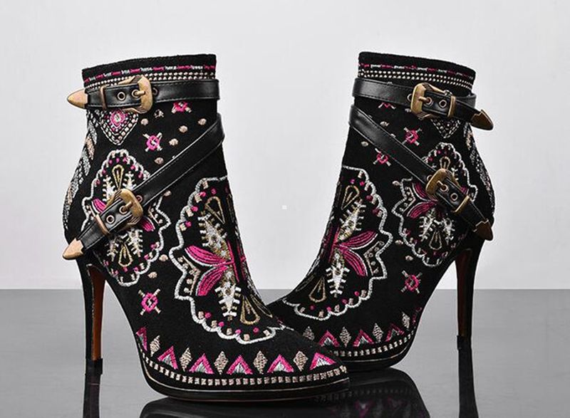 Botki Damskie -Szpilka- HAFTOWANE - NOWOŚĆ zdjęcie 6