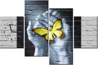 120CM 80CM ZEGAR 4 ELEM ŻÓŁTY MOTYL OBRAZ ŚCIENNY