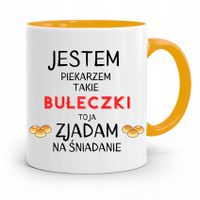 Kubek Żółty Dla Piekarza Zjadam Na Śniadanie Z Nadrukiem Ze Zdjęciem