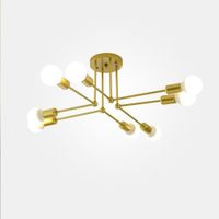 Prosta złota 8 głowica lampa sufitowa wisząca żyrandol E27 salon loft