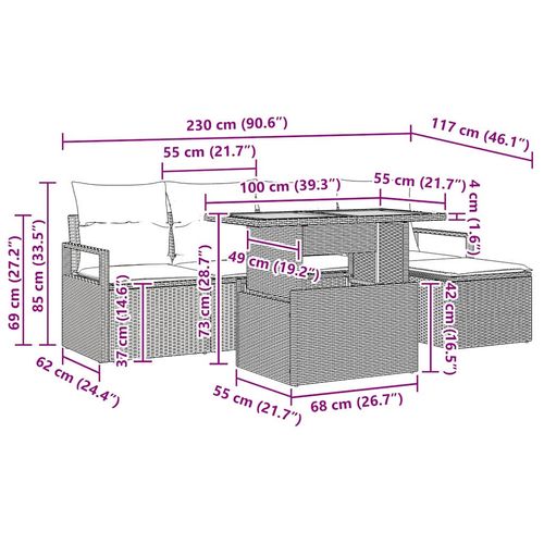 Zestaw do jadalni w ogrodzie z poduszką 6 pcs Czarny i kremowy na Arena.pl