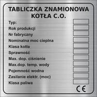 Tabliczka znamionowa na piec kocioł CO grawer