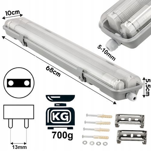 Oprawa Hermetyczna 60cm +2x Świetlówka LED Tuby Do Garażu Warsztatu na Arena.pl