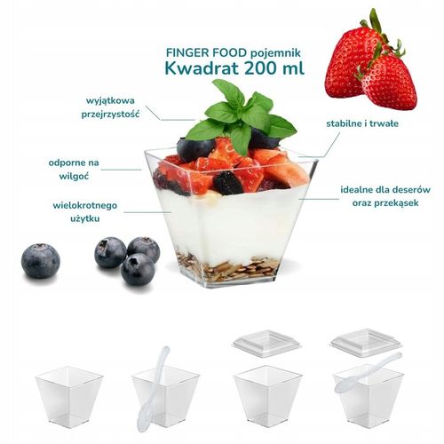 Pucharki plastikowe do deserów i przekąsek 200 ml kwadrat z pokrywką 50szt na Arena.pl