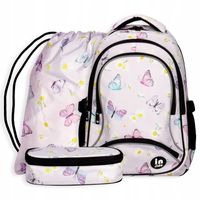 Zestaw plecak szkolny do klas 1-3 dla pierwszoklasisty motyle pastelowy