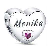 Zawieszka SREBRO 925 Charms Koralik Imię Monika Serce
