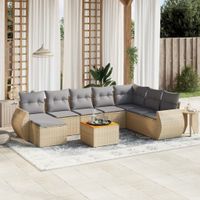 9-cz. zestaw mebli ogrodowych z poduszkami, beżowy, polirattan