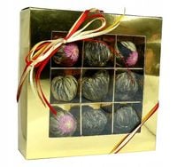 Złota BOMBONIERKA kwitnąca - ZESTAW HERBAT 9 szt na prezent herbaty