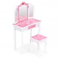TOALETKA ZABAWKOWA ECOTOYS DREWNIANA Z POTROJNYM LUSTREM I STOŁKIEM