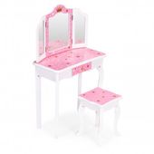 TOALETKA ZABAWKOWA ECOTOYS DREWNIANA Z POTROJNYM LUSTREM I STOŁKIEM