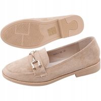 Mokasyny damskie półbuty beżowe zamszowe elegancki