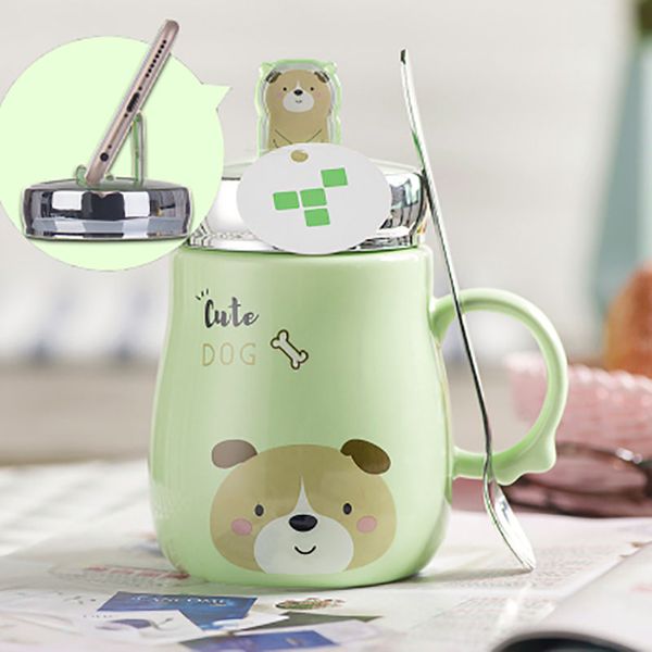 Kubek Ceramiczny Z Pokrywką i Łyżeczką - Idealny Do Szkoły - Biura - 500 ML Zielony Jednorożec 500ml zdjęcie 15