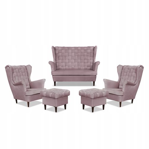 Zestaw wypoczynkowy Carol sofa fotele pufy paski różowy na Arena.pl