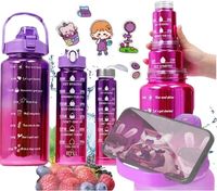 BUTELKA MOTYWACYJNA NA WODĘ BIDON SPORTOWY Z PODZIAŁKĄ METALIK ZESTAW 3szt