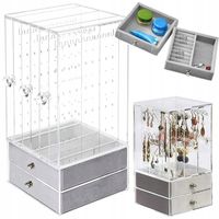 ORGANIZER NA BIŻUTERIĘ SZKATUŁKA EKSPOZYTOR ZAMSZ BOX PRZEZROCZYSTA