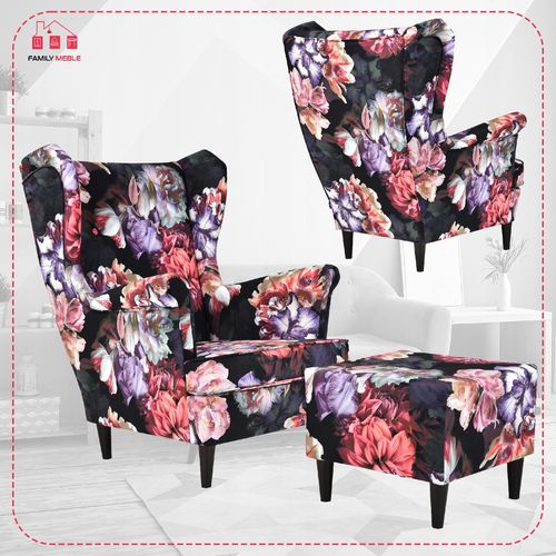 Fotel uszak ARI PRINT z podnóżkiem skandynawski  kwiecisty na Arena.pl