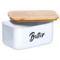 Maselniczka stalowa biała z bambusową pokrywką