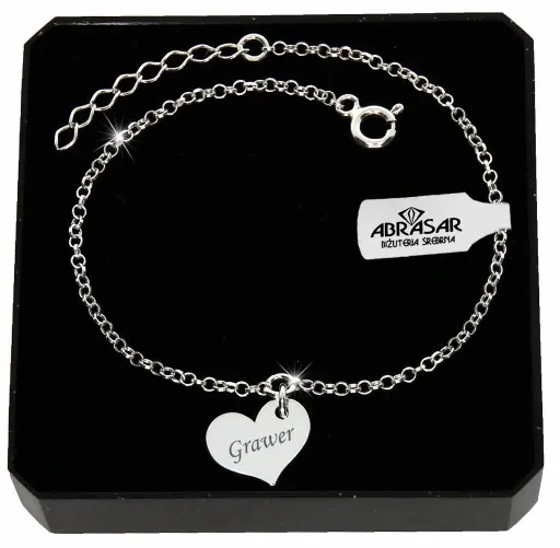 SREBRNA BRANSOLETKA DAMSKA celebrytka SERCE NA PREZENT DLA NIEJ + GRAWER zdjęcie 1