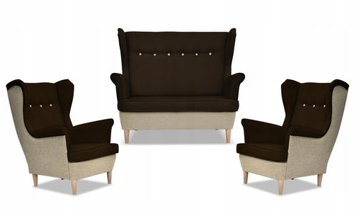 Zestaw wypoczynkowy ARI DUO sofa fotele Family Meble beżowo - brązowy na Arena.pl