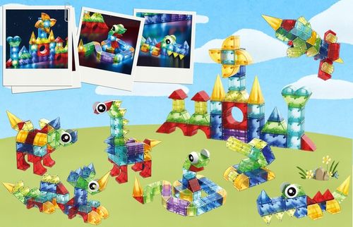 ŚWIECĄCE KLOCKI MAGNETYCZNE KONSTRUKCYJNE 3D134 elementów na Arena.pl