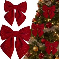 KOKARDA ŚWIĄTECZNA CZERWONA Z KRYSZTAŁKAMI 23 CM NA CZUBEK CHOINKI NA DRZWI