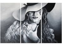 60 90CM OBRAZ 3 ELEM SZARA DAMA DRUK PŁÓTNO RAMA