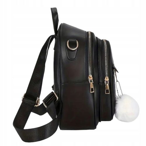 Plecak Torebka 2w1 Damski Eko Skóra Czarny Brelok Pompon Biały Prezent na Arena.pl