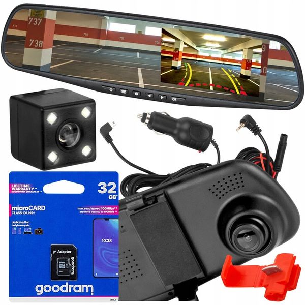 WIDEOREJESTRATOR LUSTERKO KAMERA SAMOCHODOWA COFANIA PRZÓD TYŁ FULL HD 32GB zdjęcie 2