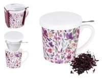 Kubek porcelanowy z zaparzaczem i pokrywką TEA TIME 400 ml krokusy kwiatki