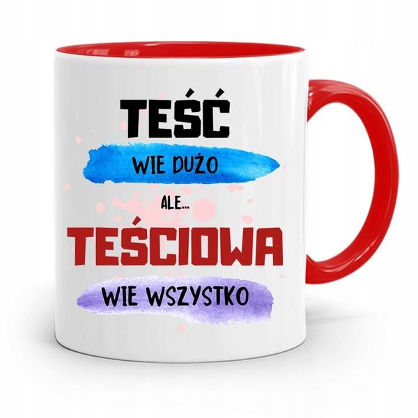 Kubek Czerwony Teściowej Teściowa Wie Wszystko Z Nadrukiem Ze Zdjęciem zdjęcie 1