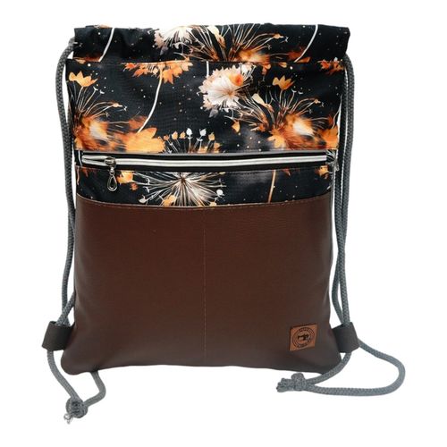 Worko-Plecak Brązowy z Motywem Dmuchawców – Handmade z Ukrytą Kieszenią na Zamek na Arena.pl