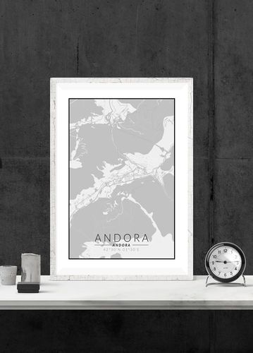Andora mapa czarno biała - plakat 59,4x84,1 cm na Arena.pl